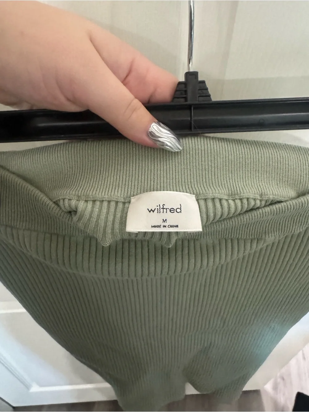 Wilfred Olive Green Ribbed Knit Mini Skirt